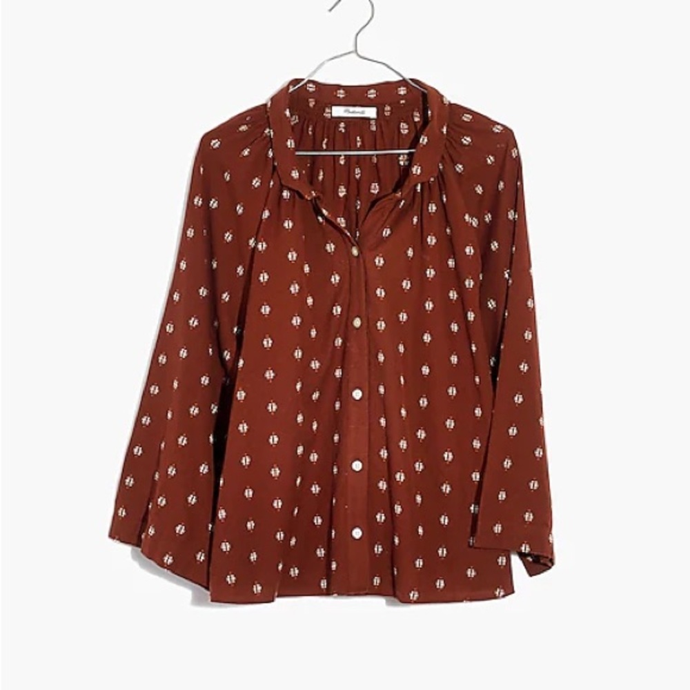 Madewell Raglan Peasant Shirt in orange/brown size large
